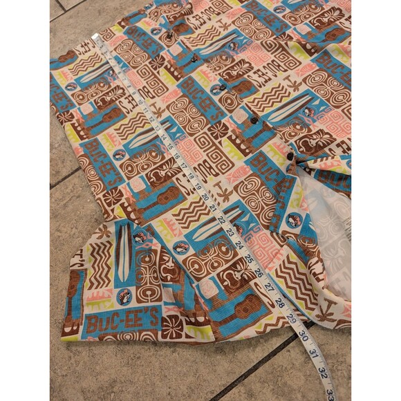 Buc-ee’s Hawaiian Tiki Shirt XL Brown Blue Surfboards Tropical Aloha Button Up - Picture 2 of 12
